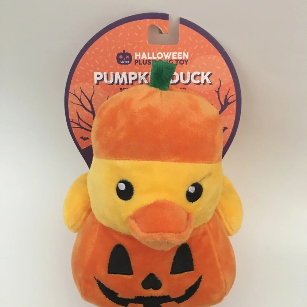 NEW Dog Toy Pumpkin Duck Stuffed Plush Squeaker Machine Washable | FuzzYard